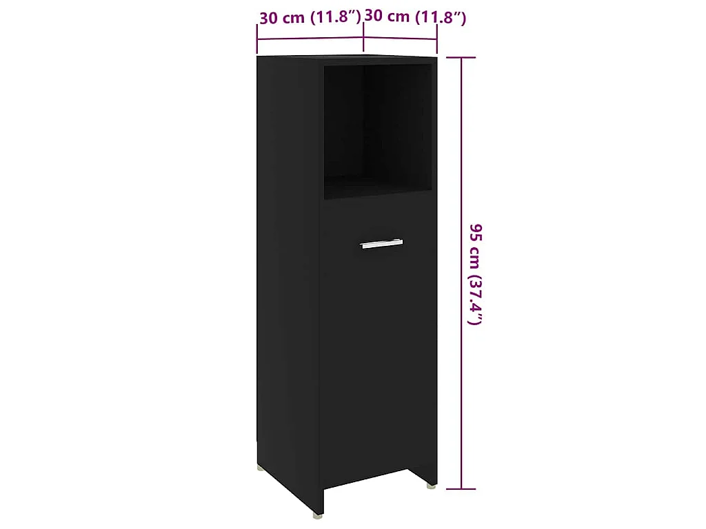 Badezimmerschrank Schwarz 30x30x95 cm Holzwerkstoff