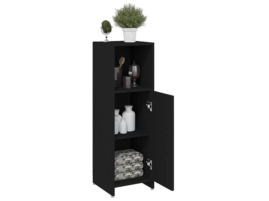 Badezimmerschrank Schwarz 30x30x95 cm Holzwerkstoff