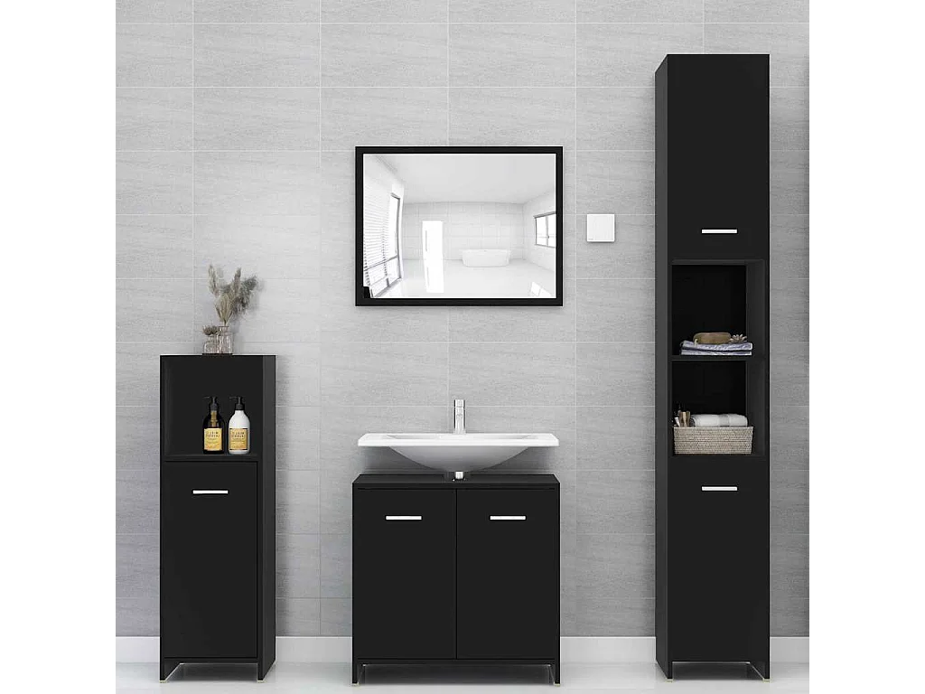 Badezimmerschrank Schwarz 30x30x95 cm Holzwerkstoff