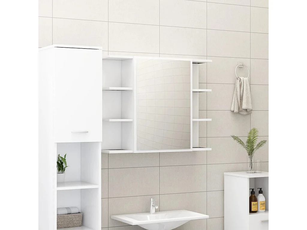 Armoire à miroir de salle de bain Blanc Bois d’ingénierie