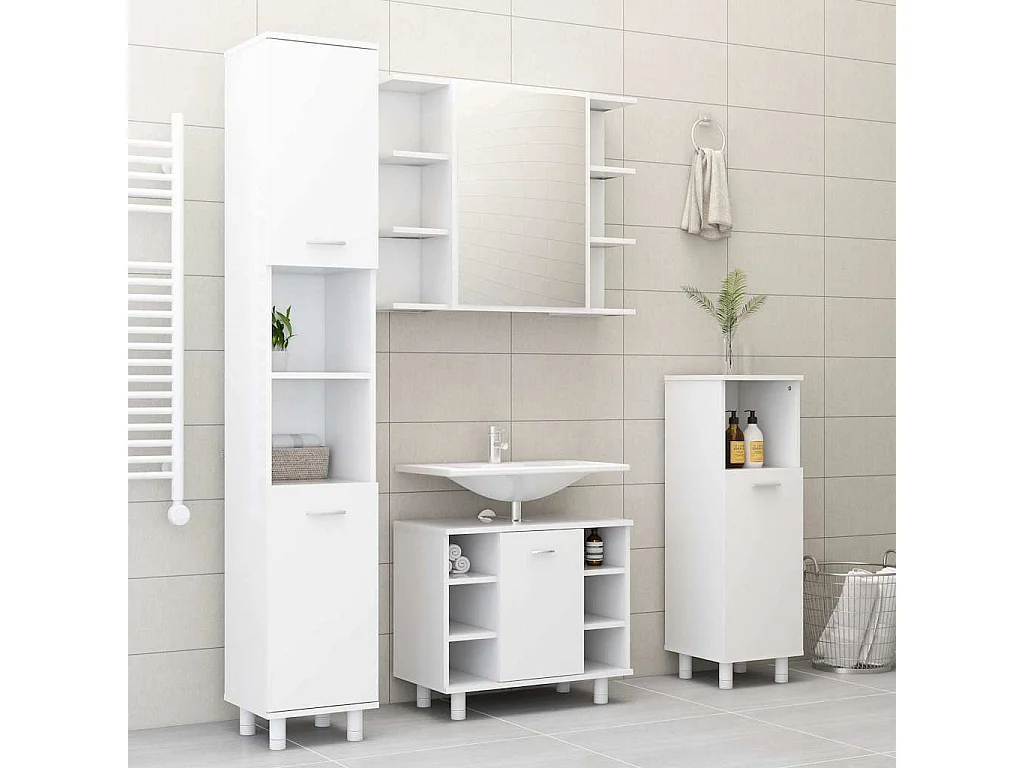 Armoire à miroir de salle de bain Blanc Bois d’ingénierie