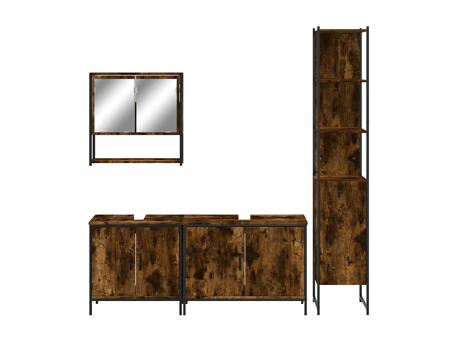 Set de muebles baño 4 pzas madera contrachapada roble ahumado