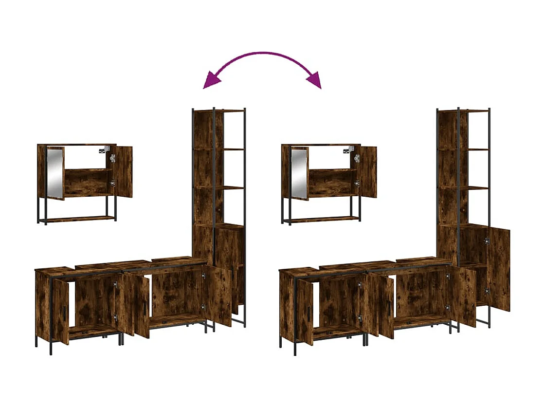 Set de muebles baño 4 pzas madera contrachapada roble ahumado