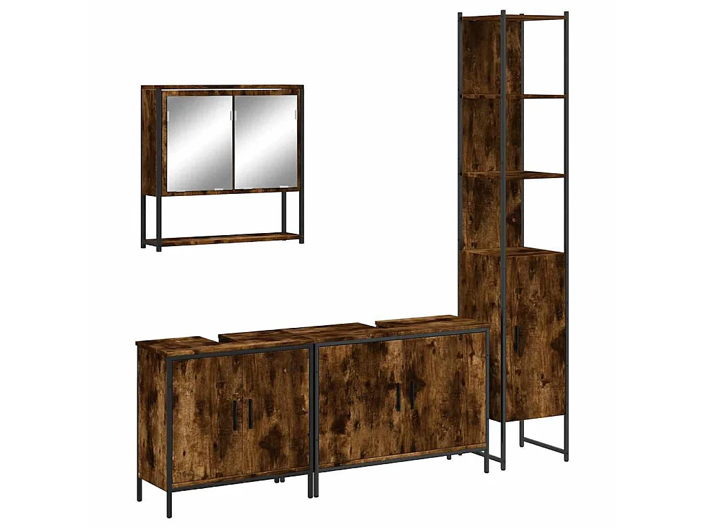 4-tlg. Badmöbel-Set Räuchereiche Holzwerkstoff