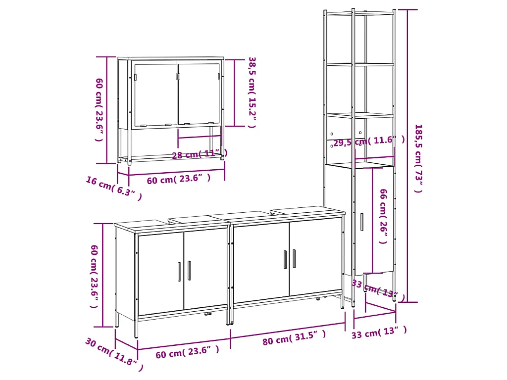 4-tlg. Badmöbel-Set Räuchereiche Holzwerkstoff