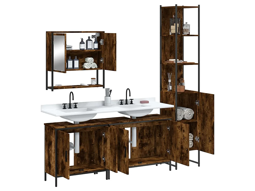 4-tlg. Badmöbel-Set Räuchereiche Holzwerkstoff