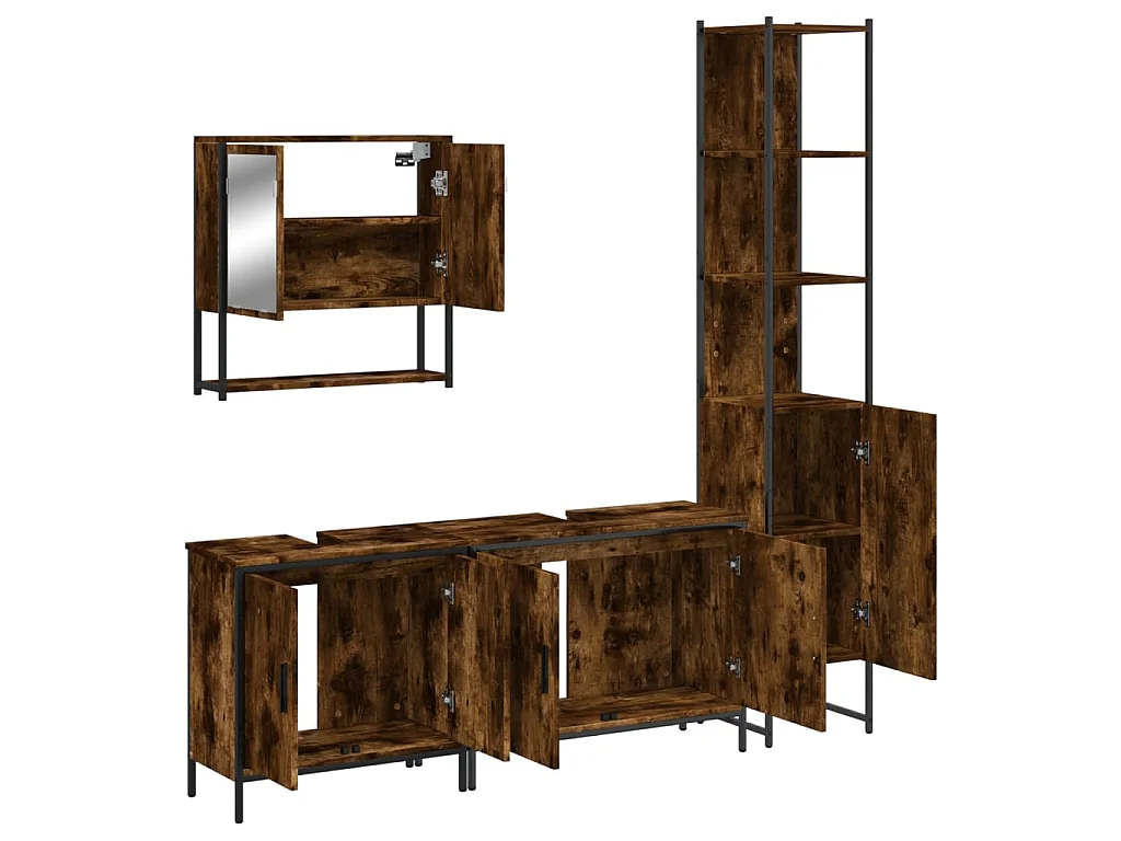 4-tlg. Badmöbel-Set Räuchereiche Holzwerkstoff