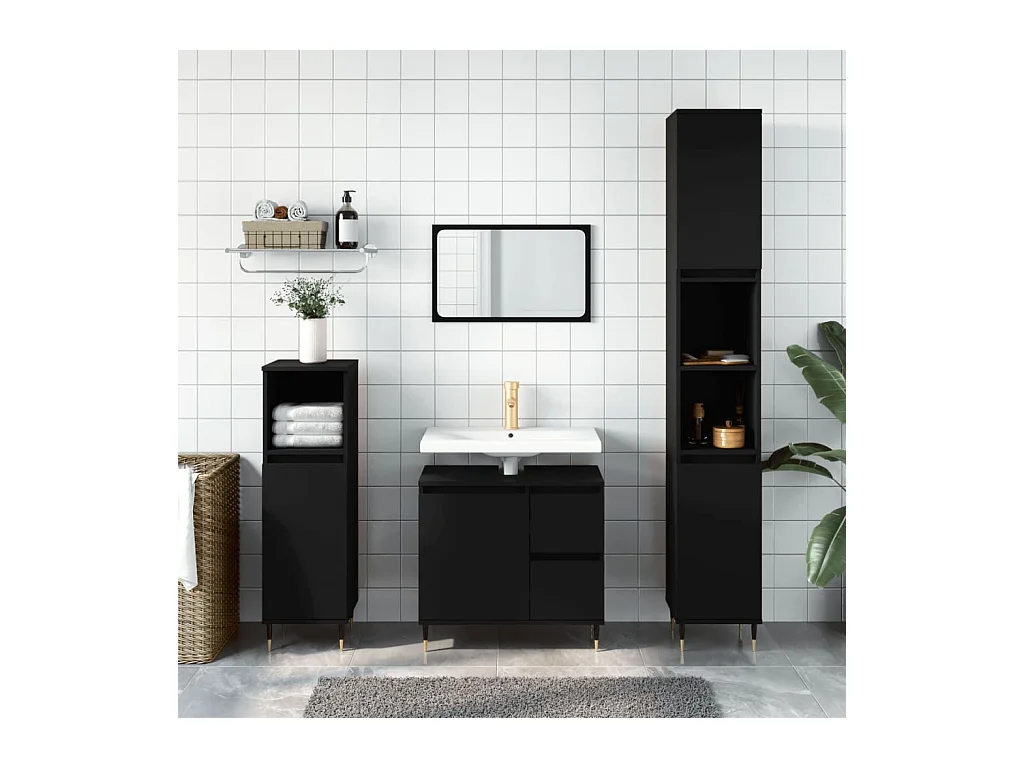 Armoire de salle de bain noir 65x33x60 cm bois d'ingénierie