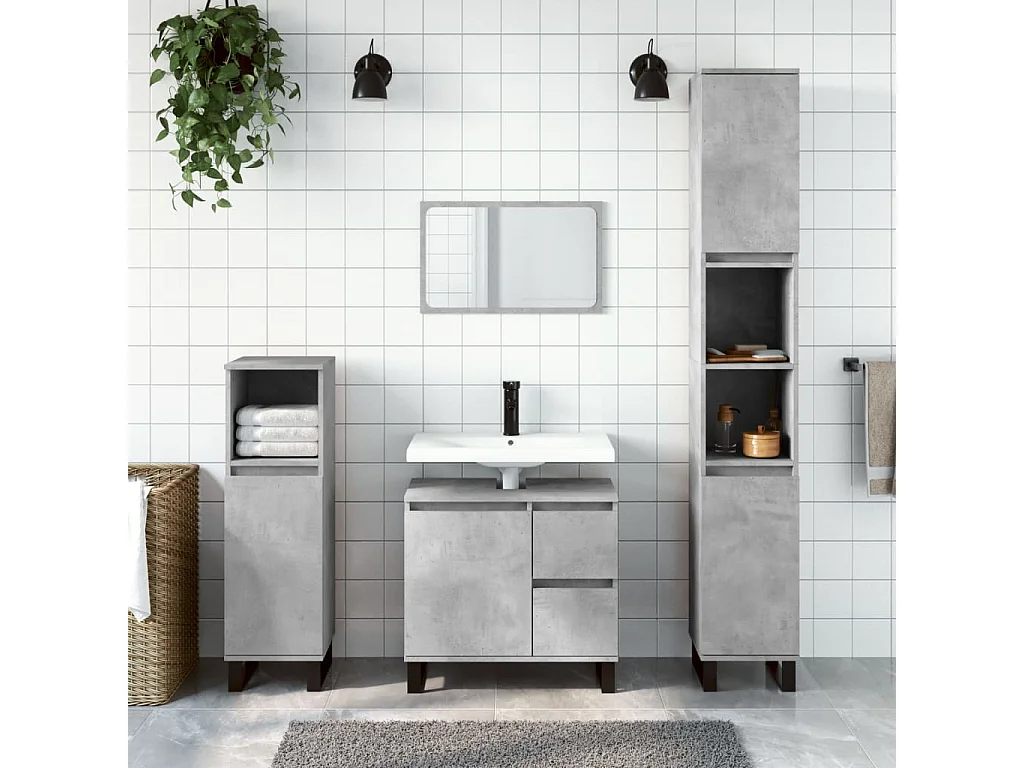 Badschrank Betongrau 65x33x60 cm Holzwerkstoff