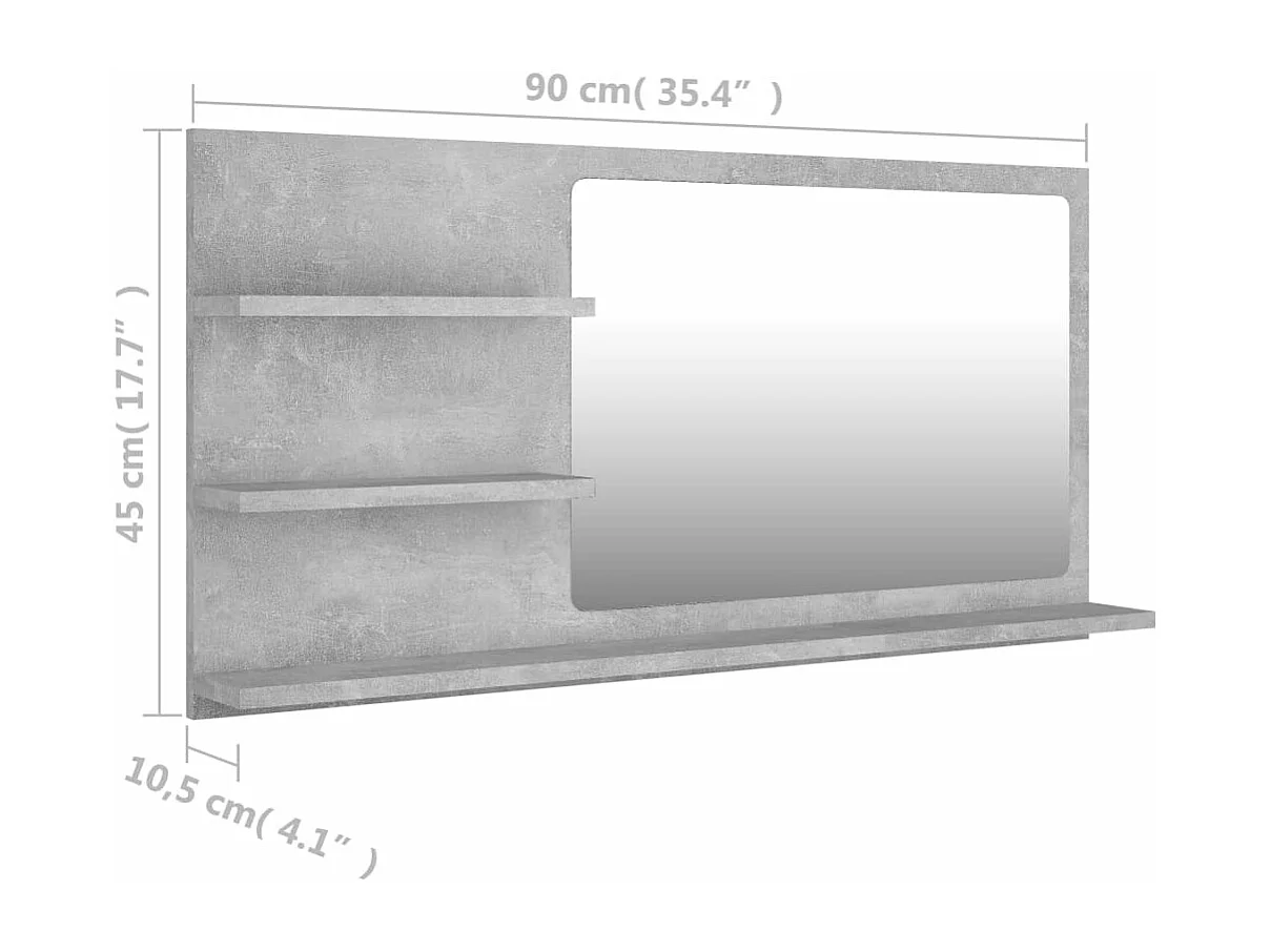 Specchio da Bagno Grigio Cemento 90x10,5x45cm Legno Multistrato