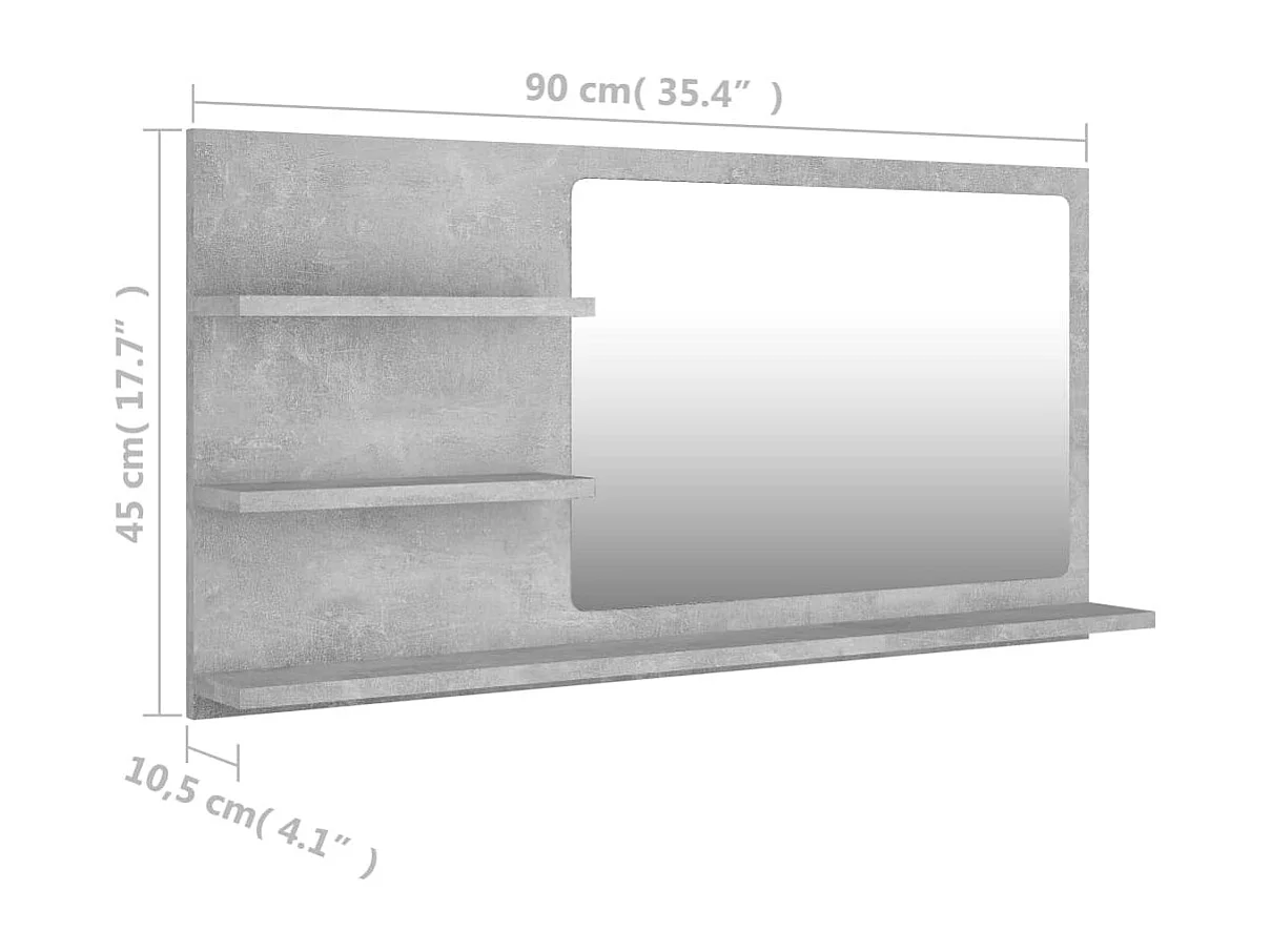 Specchio da Bagno Grigio Cemento 90x10,5x45cm Legno Multistrato