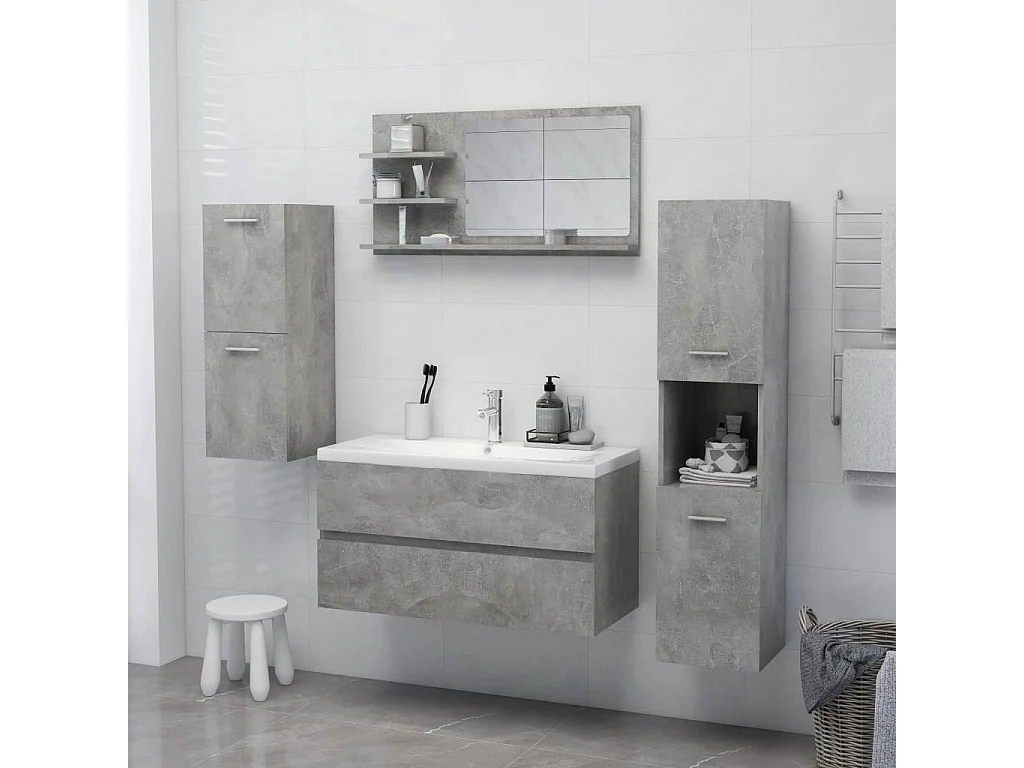 Specchio da Bagno Grigio Cemento 90x10,5x45cm Legno Multistrato