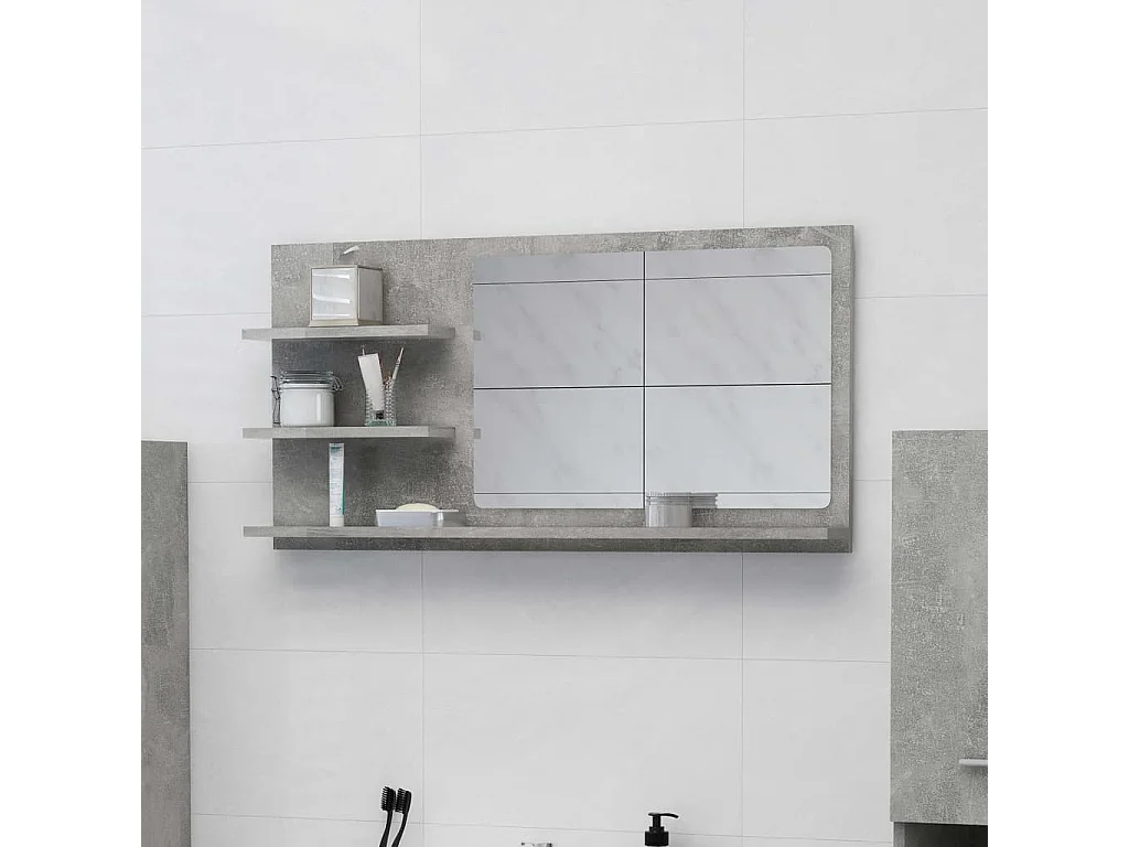 Specchio da Bagno Grigio Cemento 90x10,5x45cm Legno Multistrato