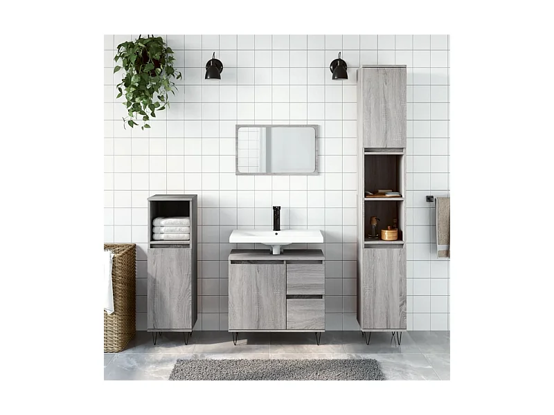 Armoire de bain sonoma gris 30x30x190 cm bois d'ingénierie