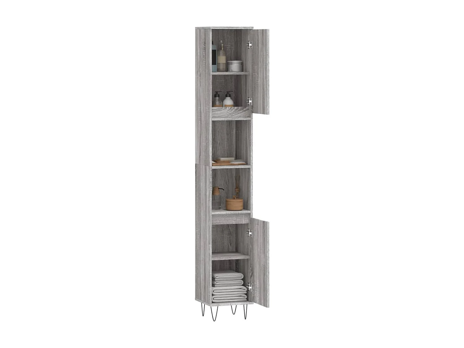 Badkamerkast 30x30x190 cm bewerkt hout grijs sonoma eikenkleur