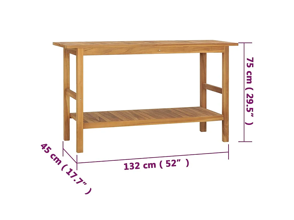Vanità da Bagno in Legno Massello di Teak 132x45x75 cm