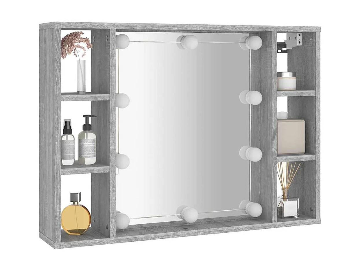 Spiegelkast met LED-verlichting 76x15x55 cm grijs sonoma eiken