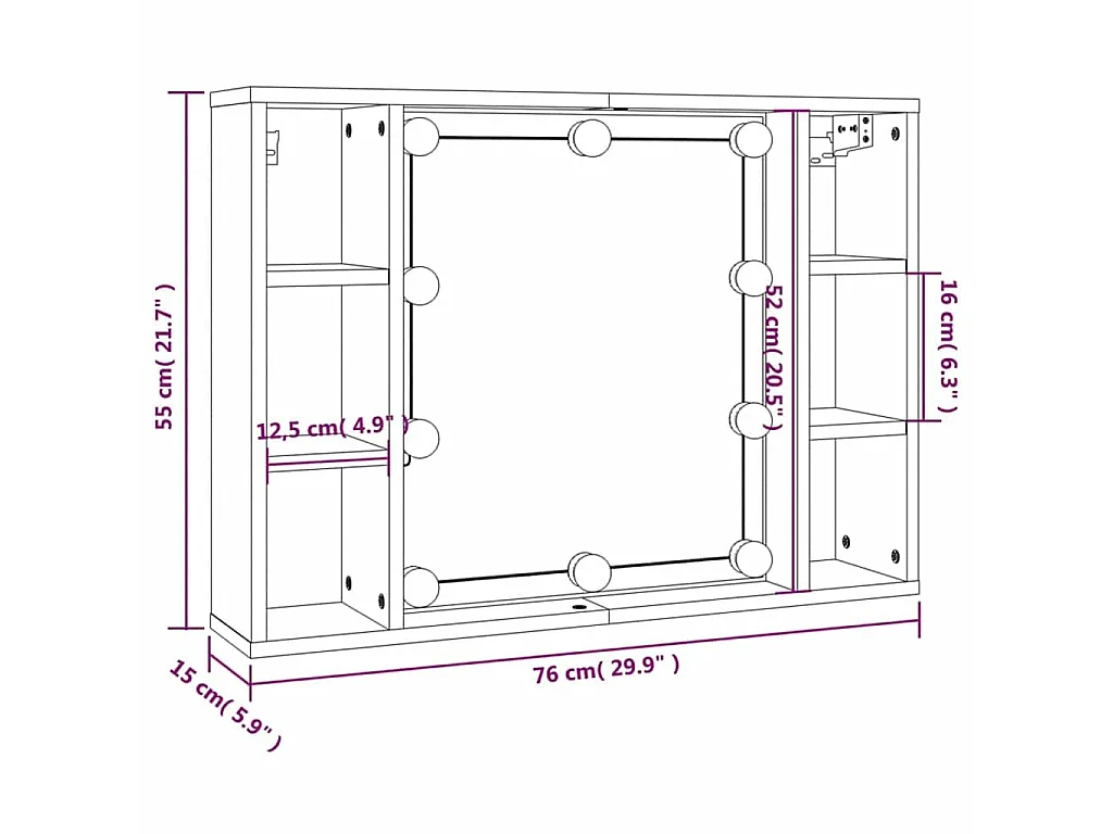 Armoire à miroir avec LED Sonoma gris 76x15x55 cm
