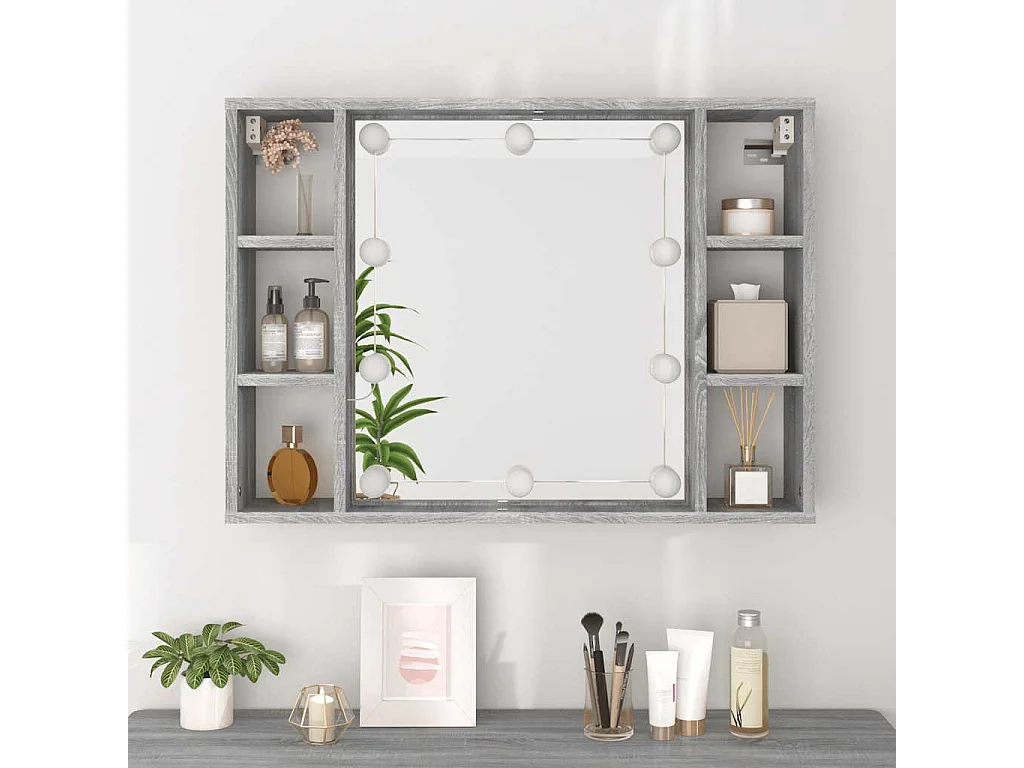 Armoire à miroir avec LED Sonoma gris 76x15x55 cm