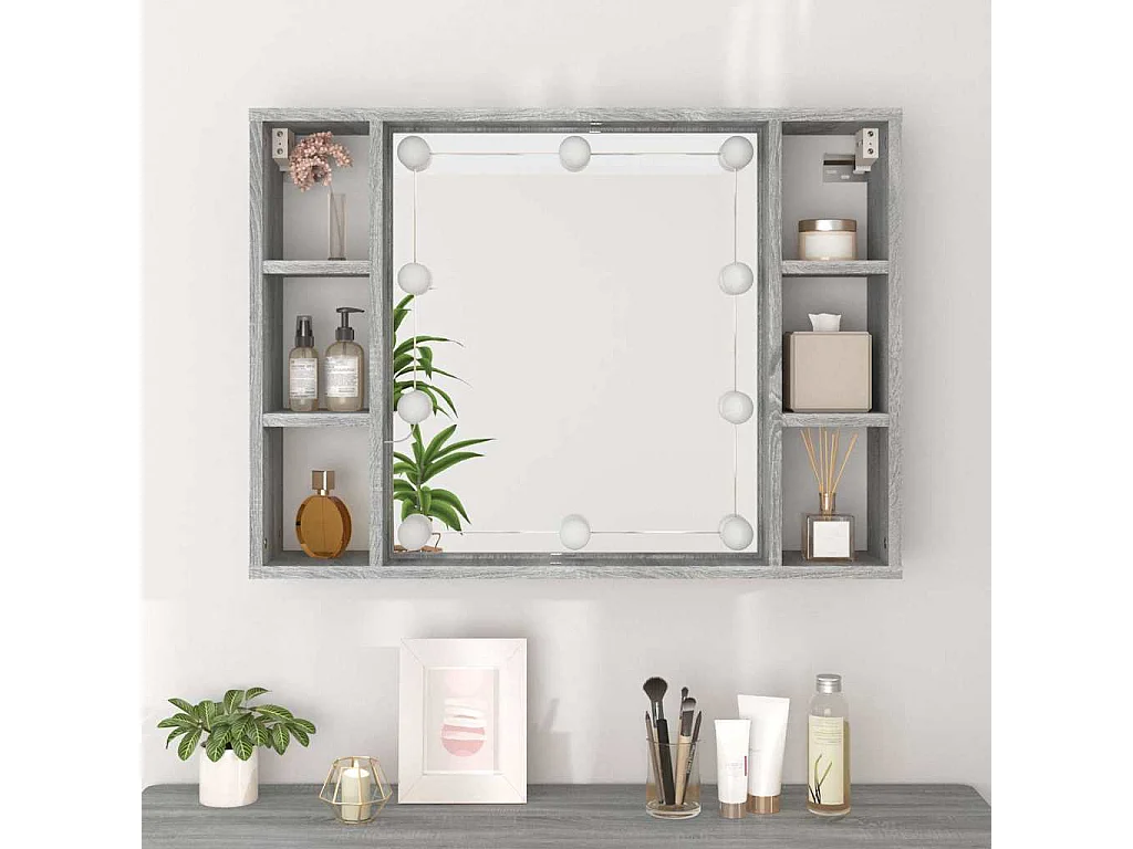 Armoire à miroir avec LED Sonoma gris 76x15x55 cm