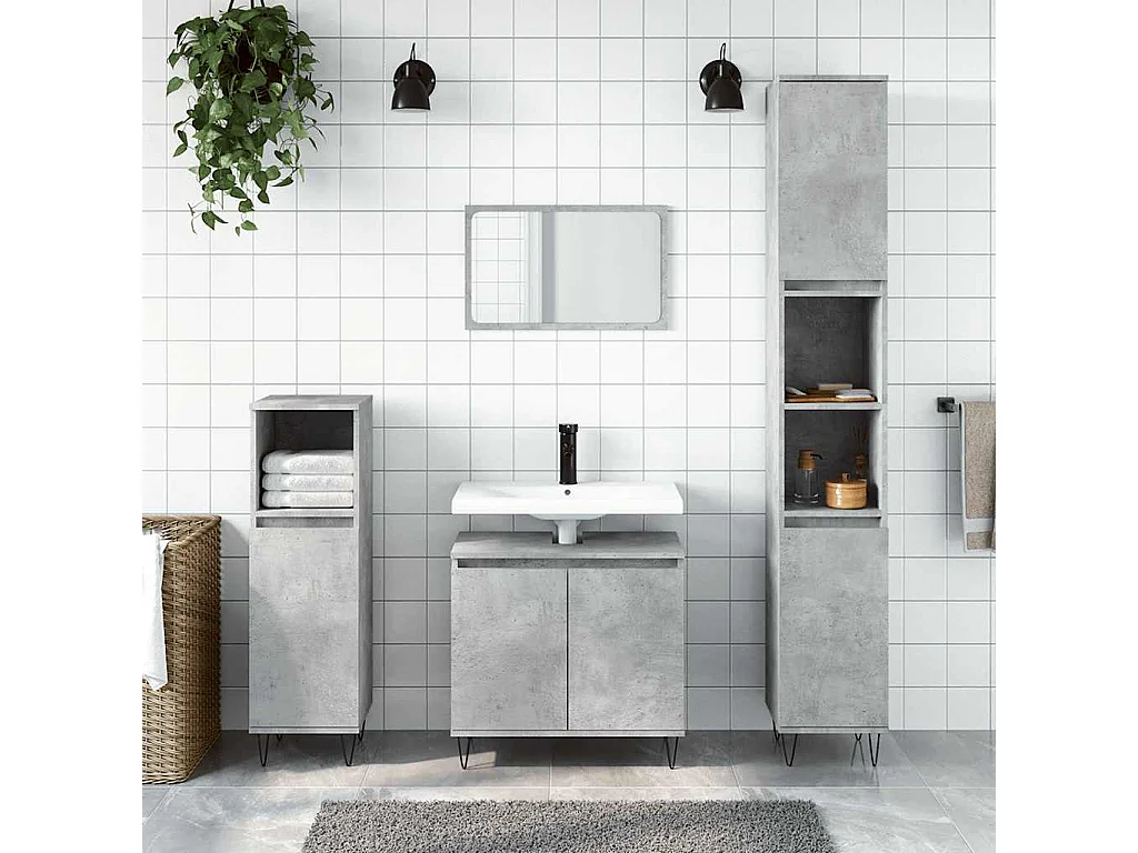 Badkamerkast 58x33x60 cm bewerkt hout betongrijs