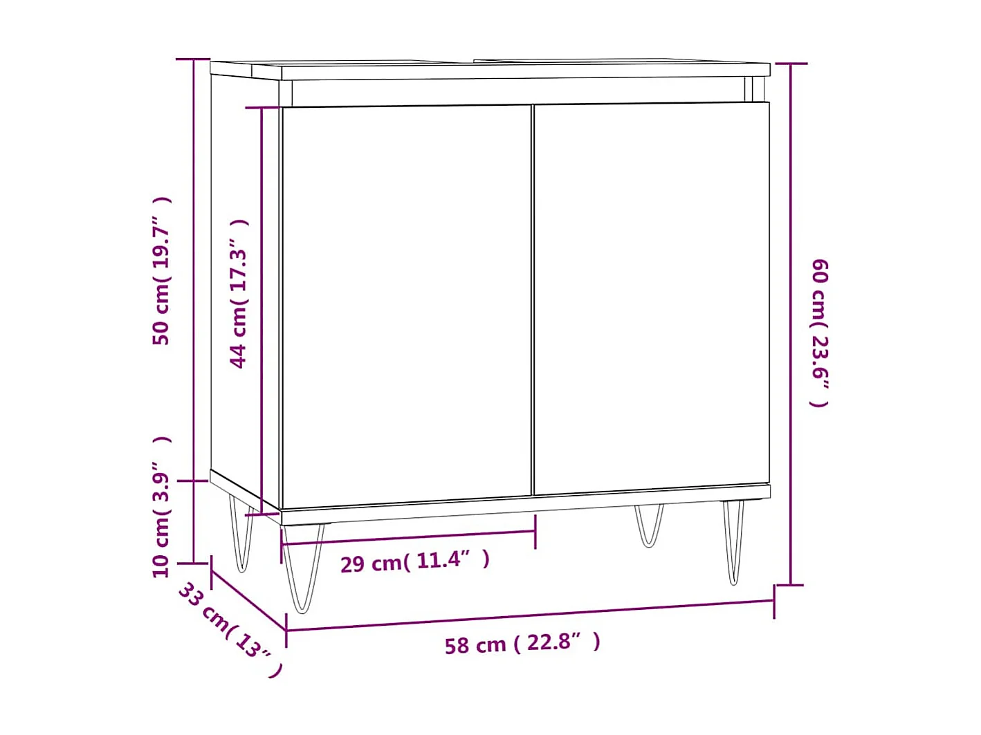 Badkamerkast 58x33x60 cm bewerkt hout betongrijs
