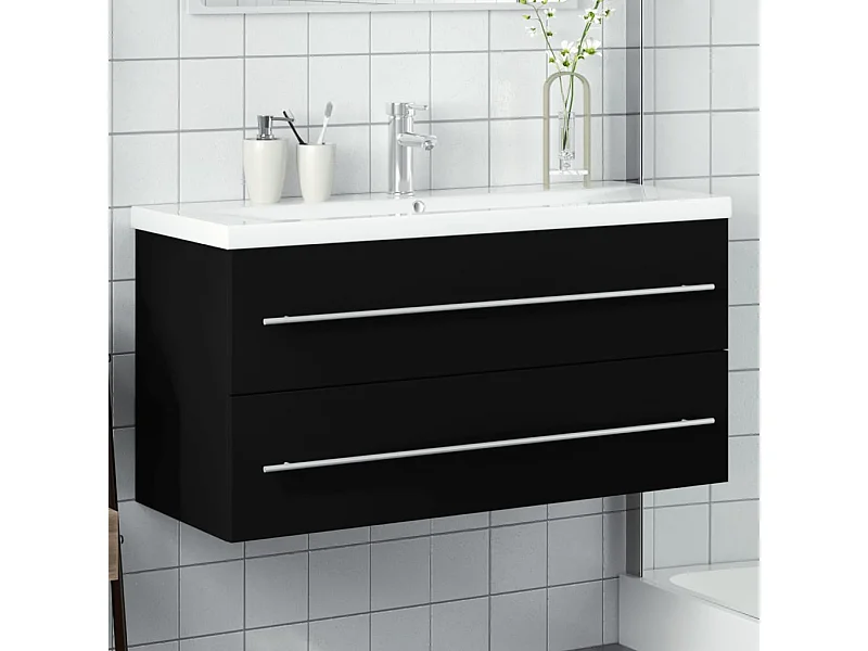 Armoire lavabo de salle de bain avec bassin intégré noir