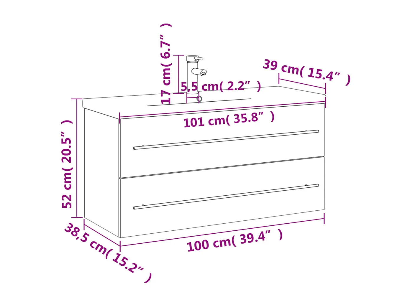 Wastafelkast met ingebouwde wasbak zwart