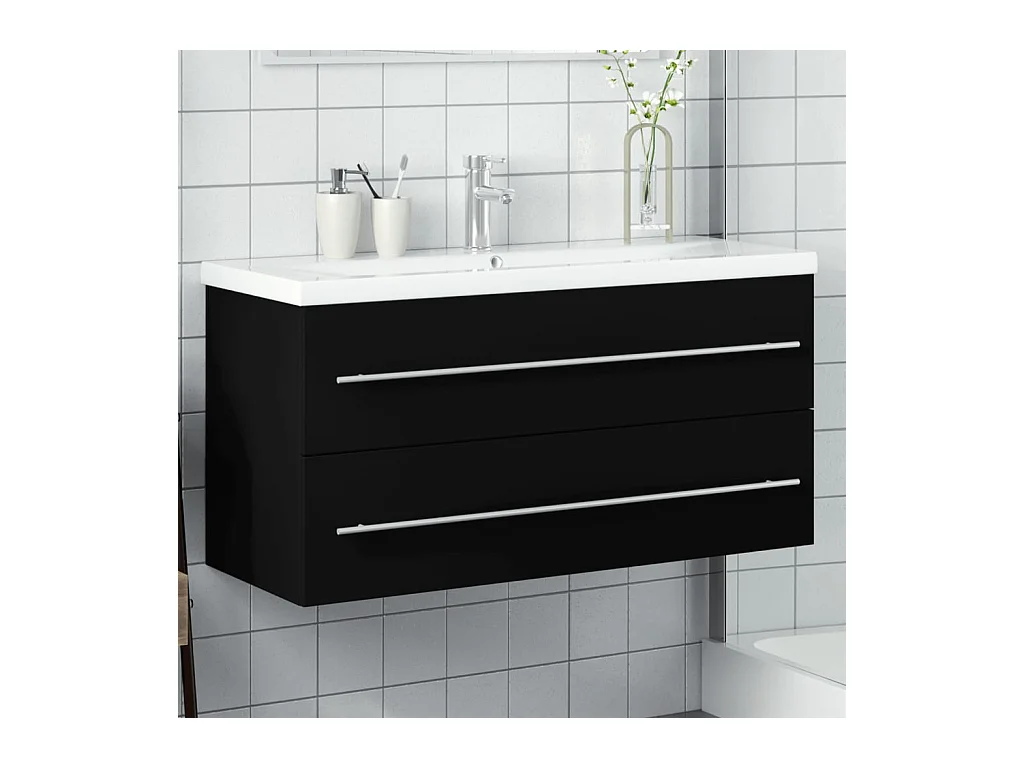 Armoire lavabo de salle de bain avec bassin intégré noir