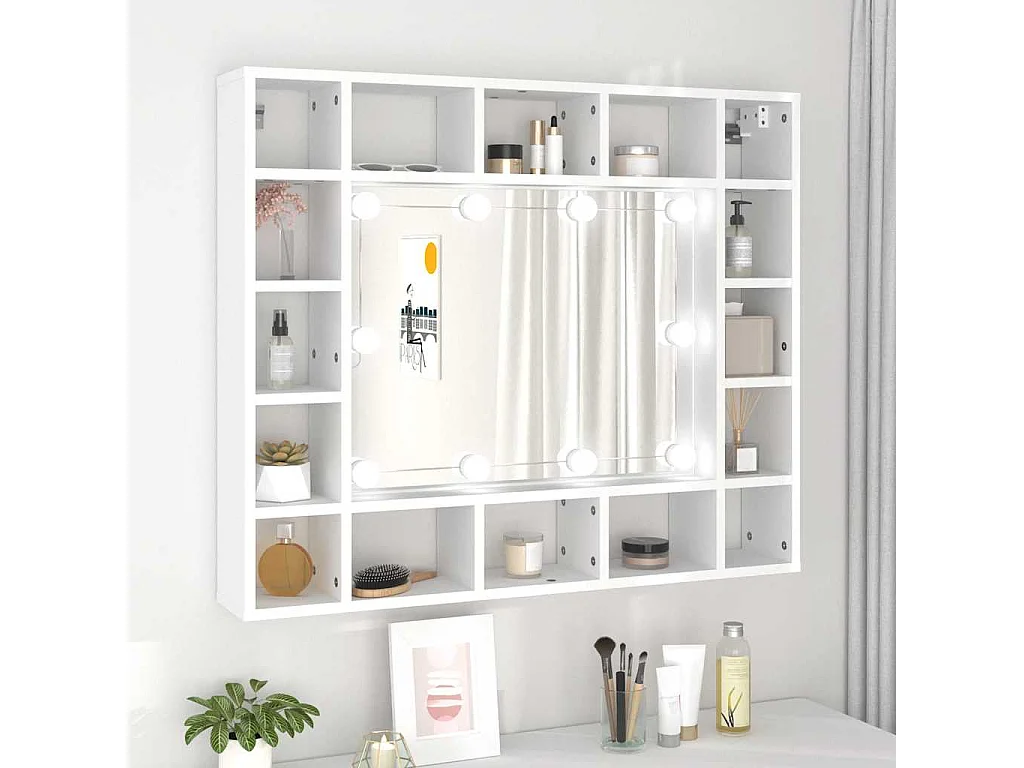 Spiegelschrank mit LED Weiß 91x15x76,5 cm