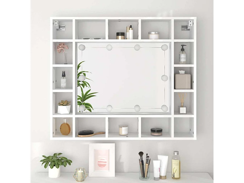 Spiegelschrank mit LED Weiß 91x15x76,5 cm