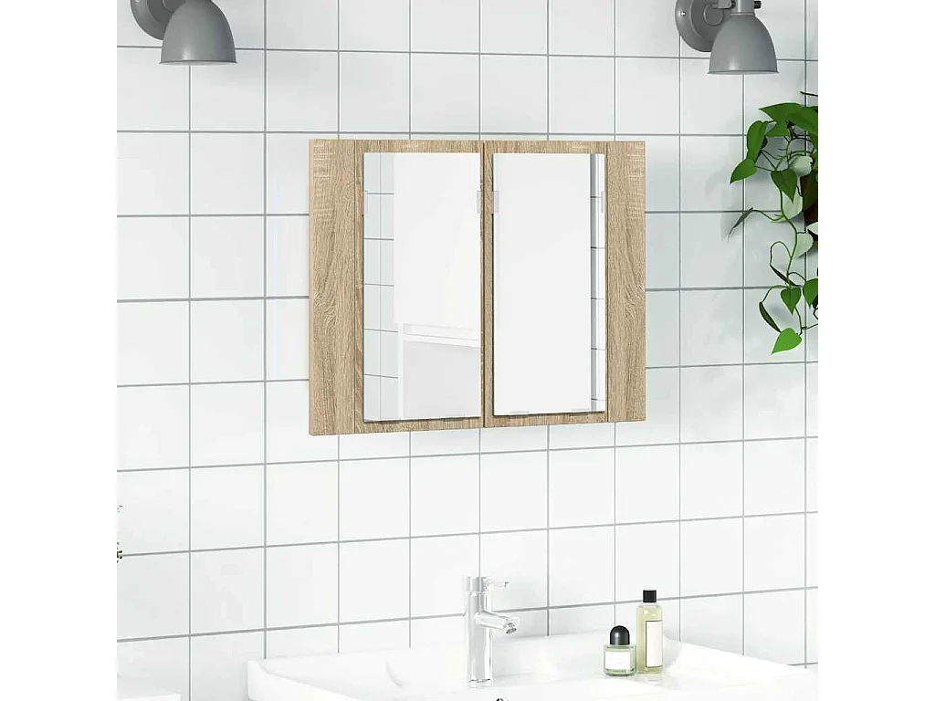 Armoire à miroir à LED de bain Chêne sonoma 60x12x45 Acrylique