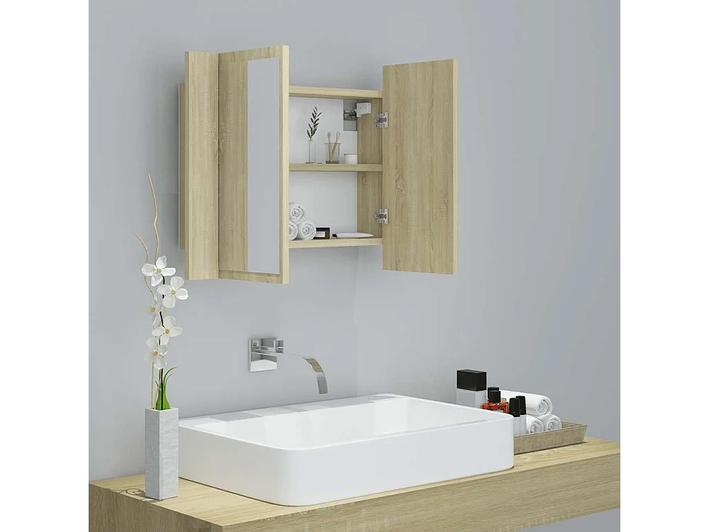Armoire à miroir à LED de bain Chêne sonoma 60x12x45 Acrylique