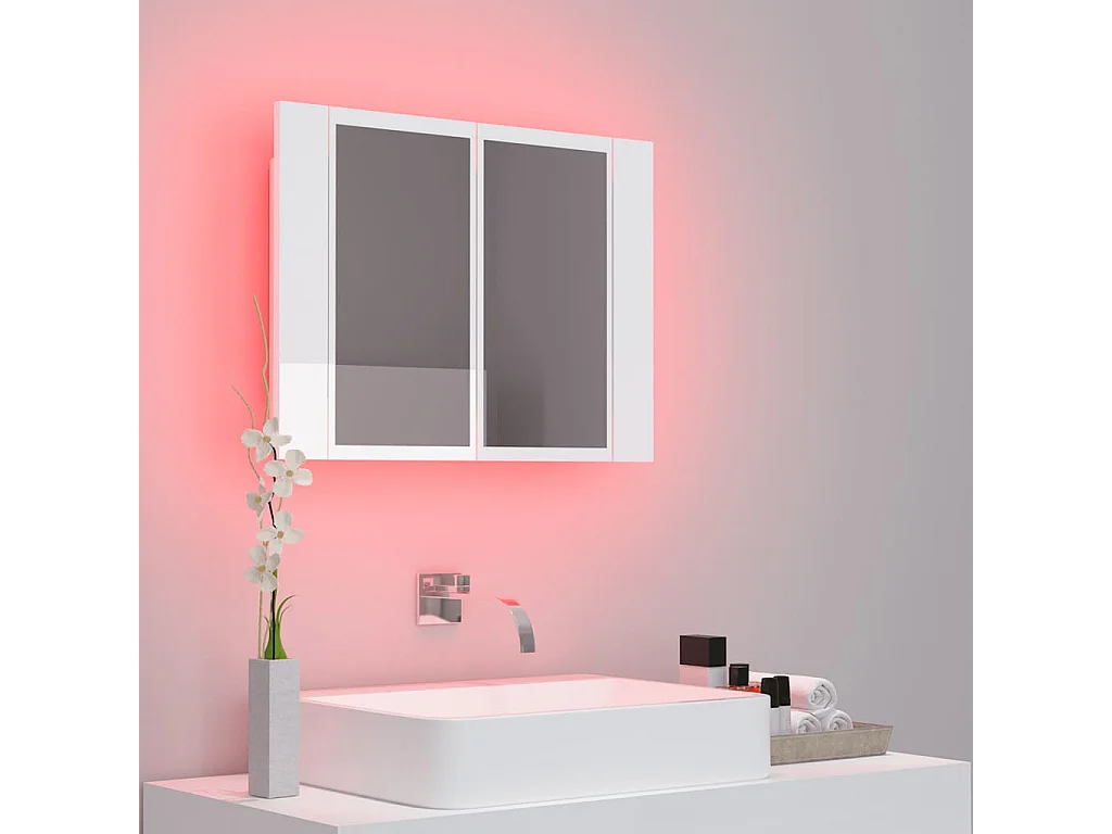 Armoire à miroir de bain à LED Blanc brillant Acrylique