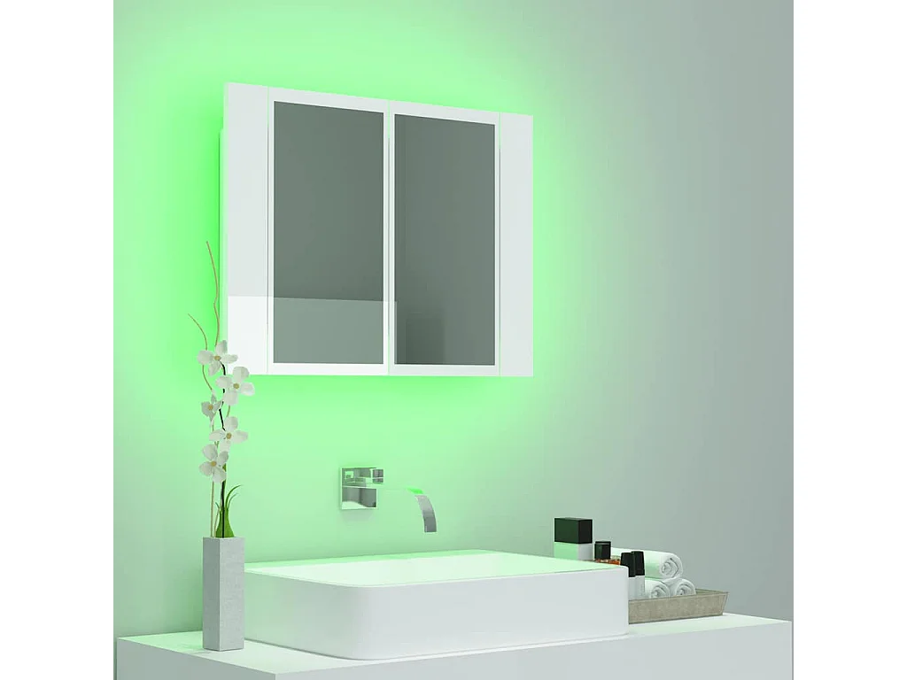 Armoire à miroir de bain à LED Blanc brillant Acrylique