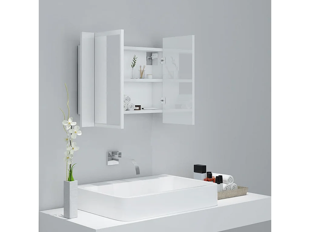 Armoire à miroir de bain à LED Blanc brillant Acrylique