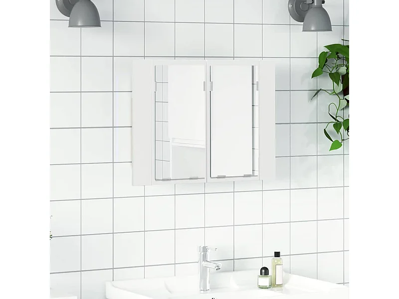 Armoire à miroir de bain à LED Blanc brillant Acrylique