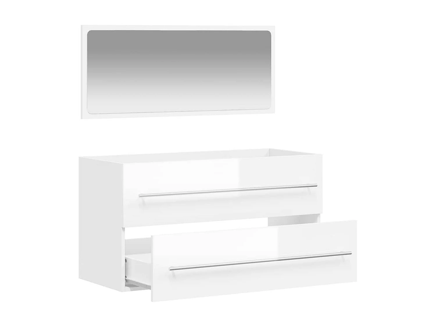 Armoire de bain avec miroir blanc brillant bois d'ingénierie