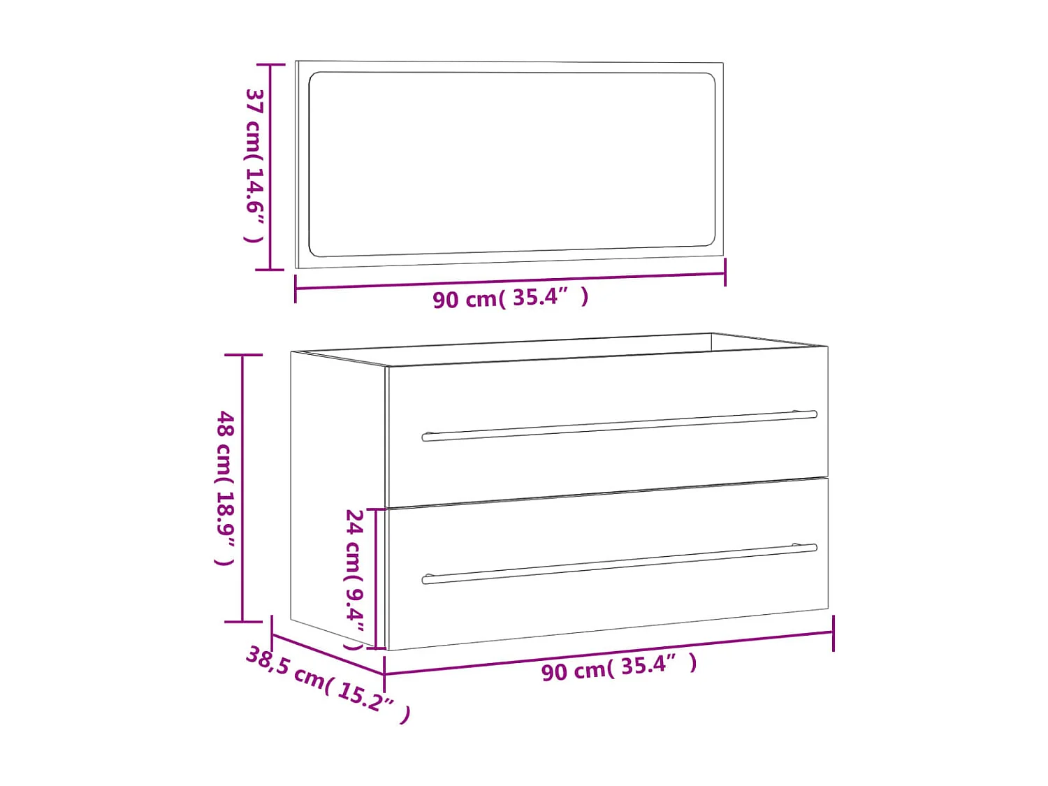 Armoire de bain avec miroir blanc brillant bois d'ingénierie