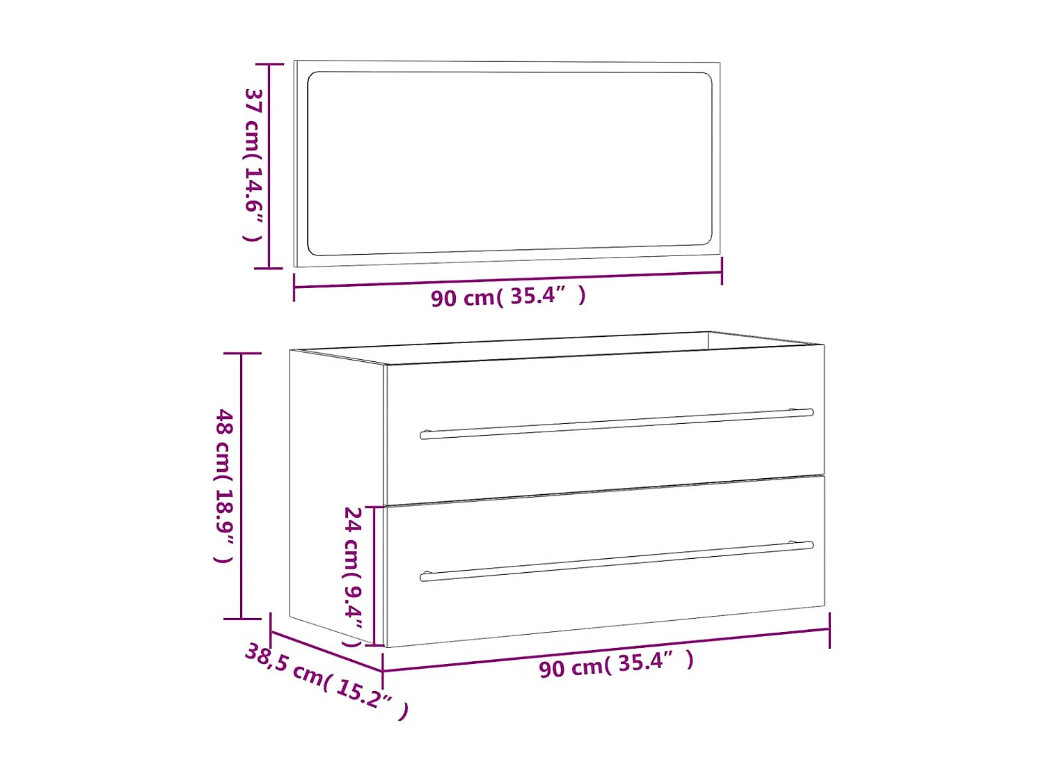Armário WC com espelho derivados de madeira branco brilhante