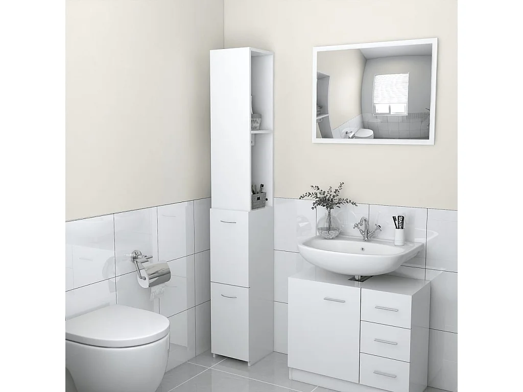 Armário casa de banho 25x26,5x170cm derivados de madeira branco