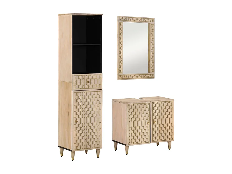Conjunto de muebles de baño 3 piezas madera maciza de mango