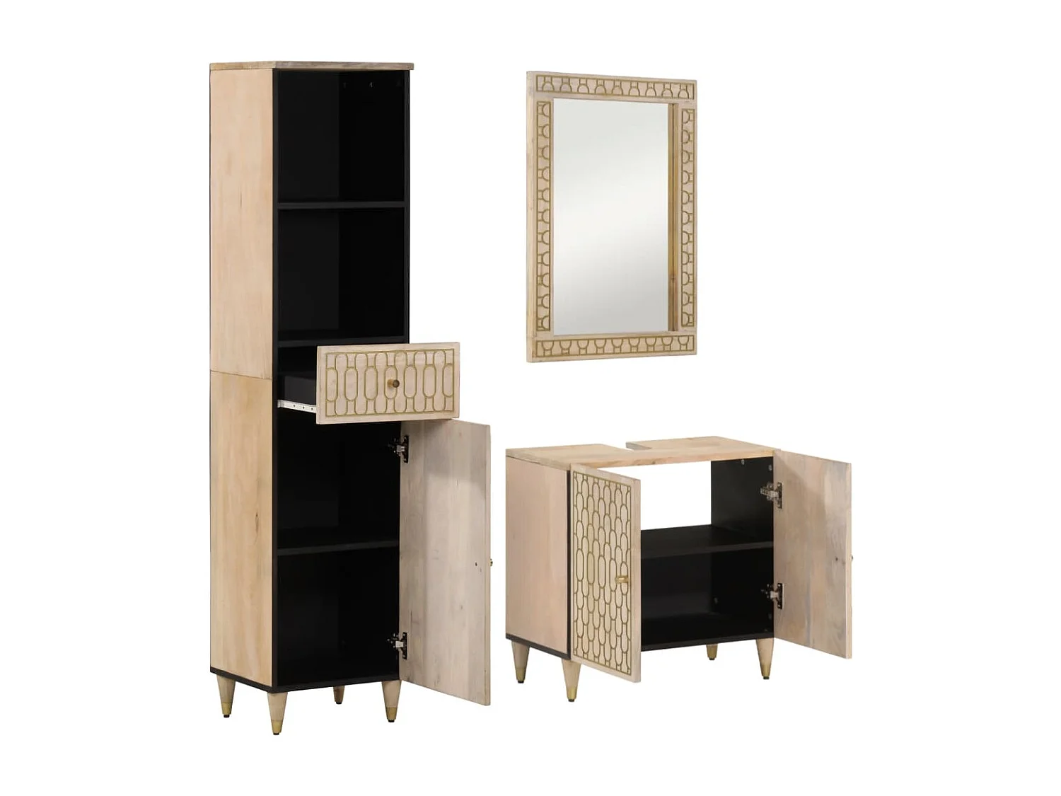 Conjunto de muebles de baño 3 piezas madera maciza de mango