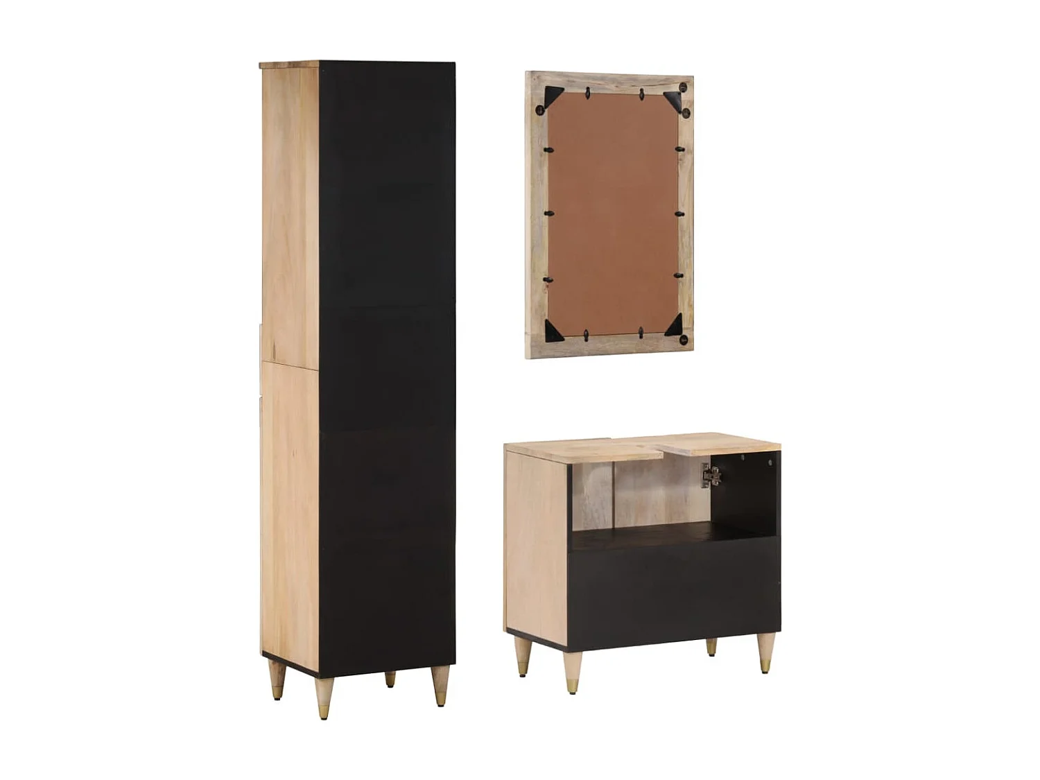 Conjunto de muebles de baño 3 piezas madera maciza de mango