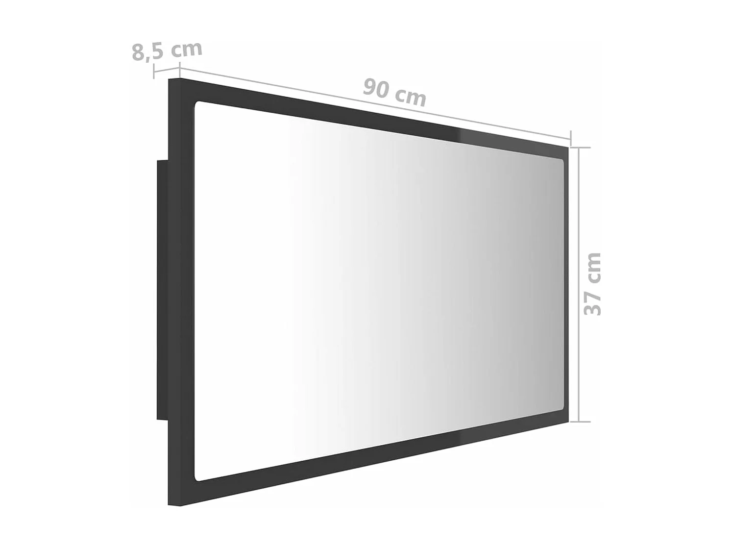 Espelho casa banho c/ LED 90x8,5x37 cm acrílico cinza brilhante