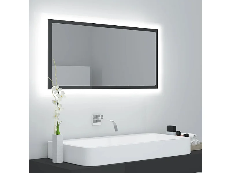 Espelho casa banho c/ LED 90x8,5x37 cm acrílico cinza brilhante