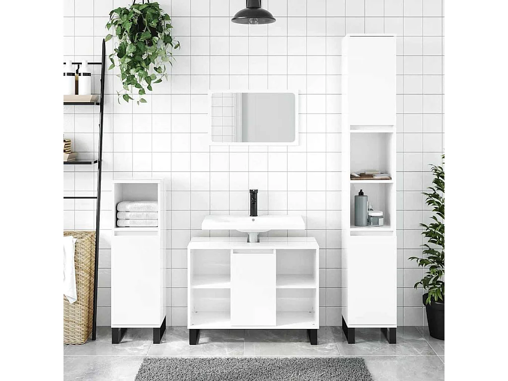 Armadietto Bagno Bianco Lucido 80x33x60cm in Legno Multistrato