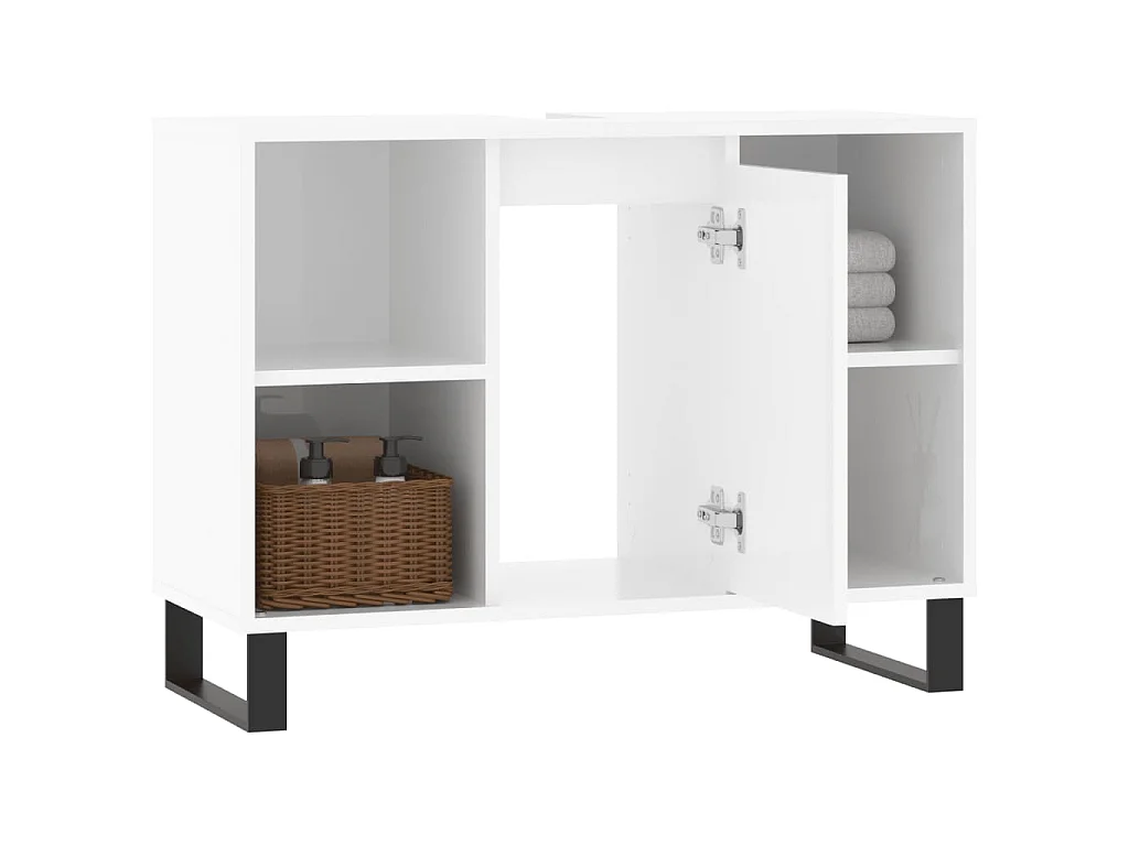 Armadietto Bagno Bianco Lucido 80x33x60cm in Legno Multistrato