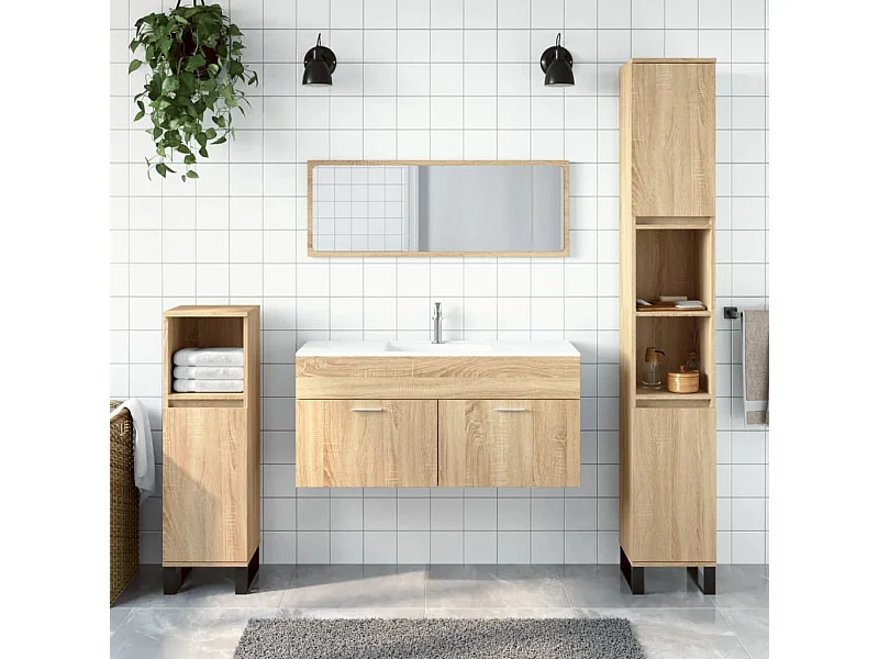 Armoire de bain avec miroir chêne sonoma bois d'ingénierie