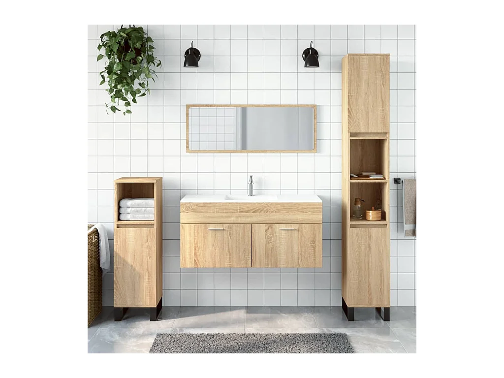 Badkamerkast met spiegel bewerkt hout sonoma eikenkleurig